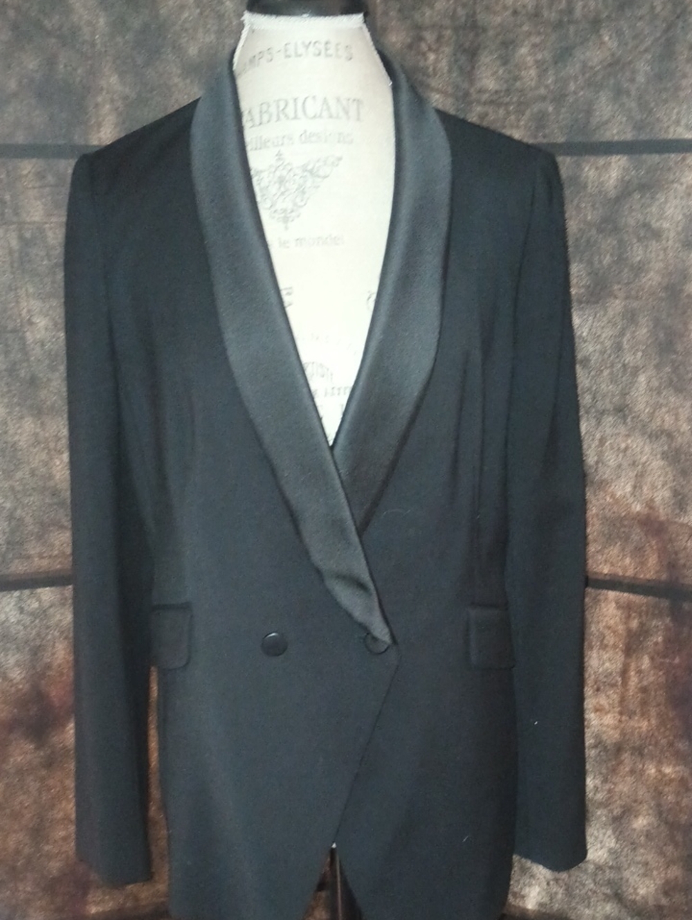Catherine Malandrino Black Satin Shawl Collar Tuxedo Blazer